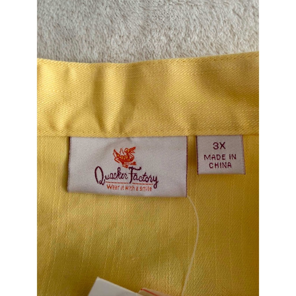 New Quacker Factory Size 3X Yellow Denim Jacket Rhinestone Ruffle Button Plus - Picture 11 of 11